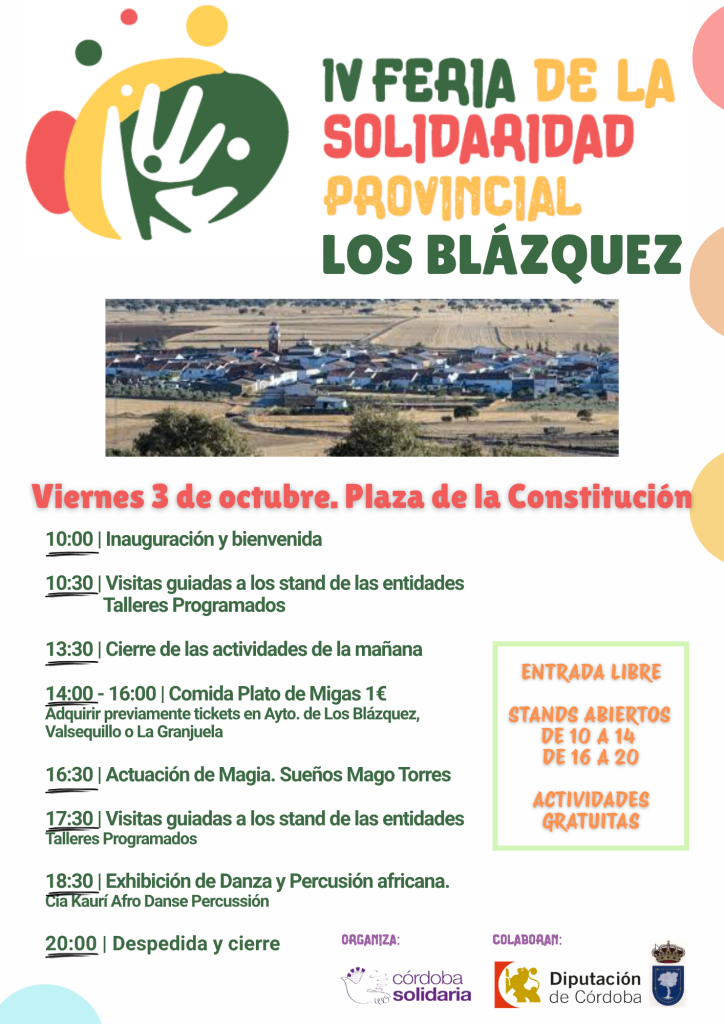 Córdoba Solidaria realizará el próximo viernes la 4ª Feria de la Solidaridad Provincial en Los Blázquez