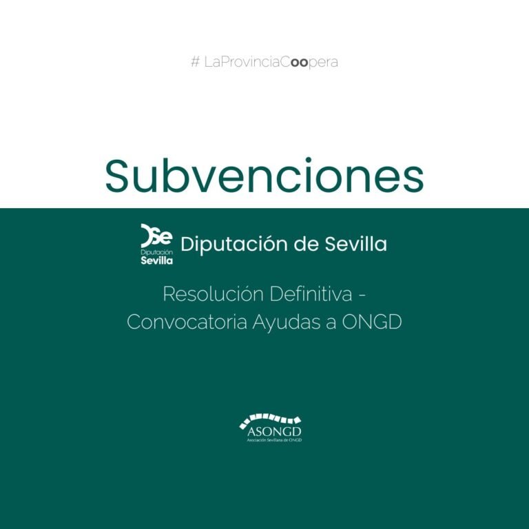 Concesión definitiva de ayudas ONGD 2025 de la Diputación de Sevilla para proyectos de cooperación internacional