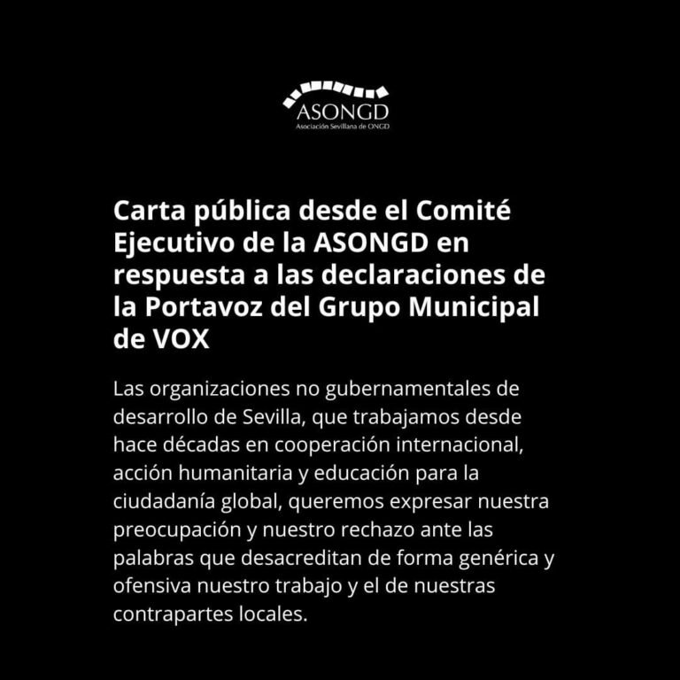 Carta pública desde el Comité Ejecutivo de la ASONGD a las declaraciones de la Portavoz del Grupo Municipal de VOX
