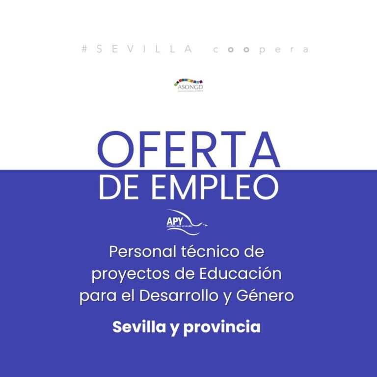 Fundación APY busca personal técnico de proyectos de Educación para el Desarrollo y Género