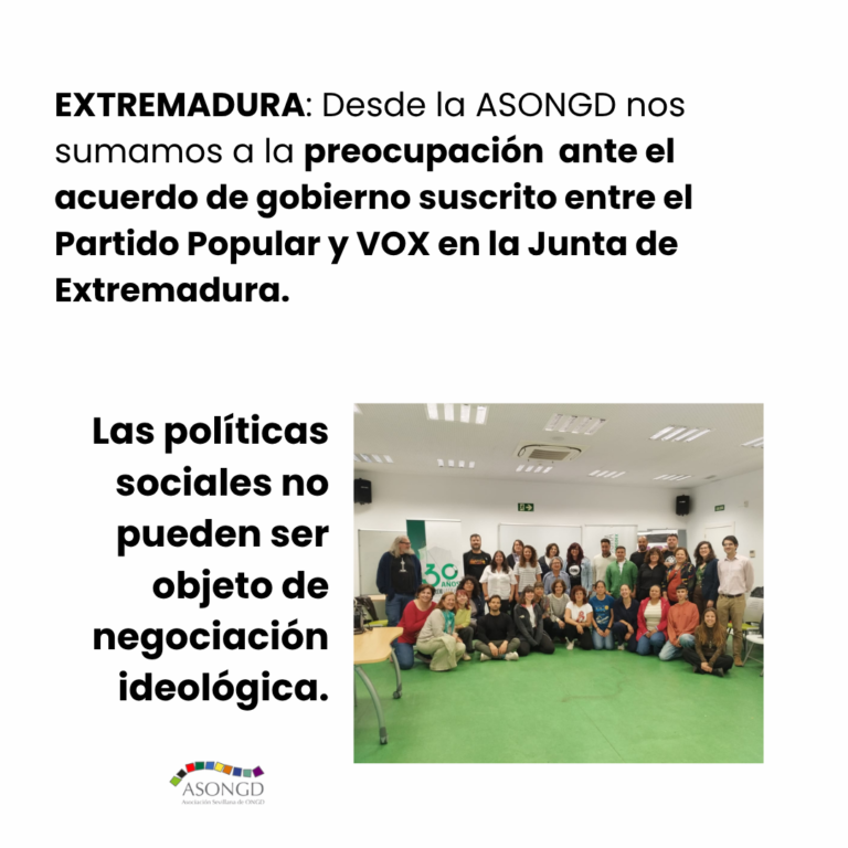 Extremadura: LAS POLÍTICAS SOCIALES NO PUEDEN SER OBJETO DE NEGOCIACIÓN IDEOLÓGICA