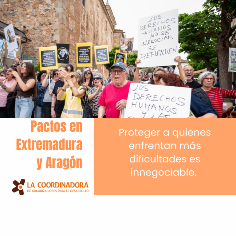 La Coordinadora de Organizaciones para el Desarrollo y la Red de Coordinadoras Autonómicas de ONGD denuncian los acuerdos de PP y Vox en Extremadura y Aragón por poner en riesgo derechos y cooperación internacional.