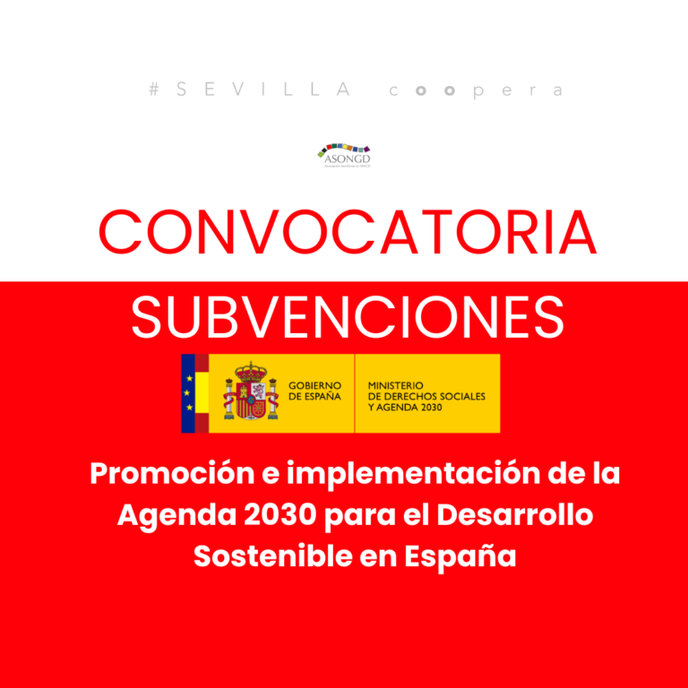 Convocatoria de subvenciones – Promoción e implementación de la Agenda 2030 para el Desarrollo Sostenible en España