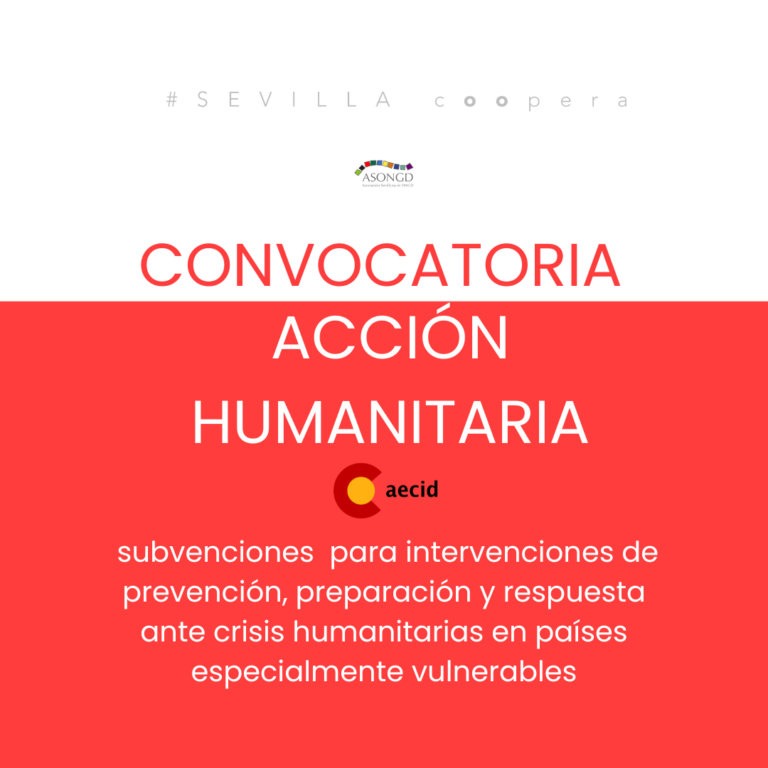 Convocatoria de subvenciones para acción humanitaria 2026 de la AECID