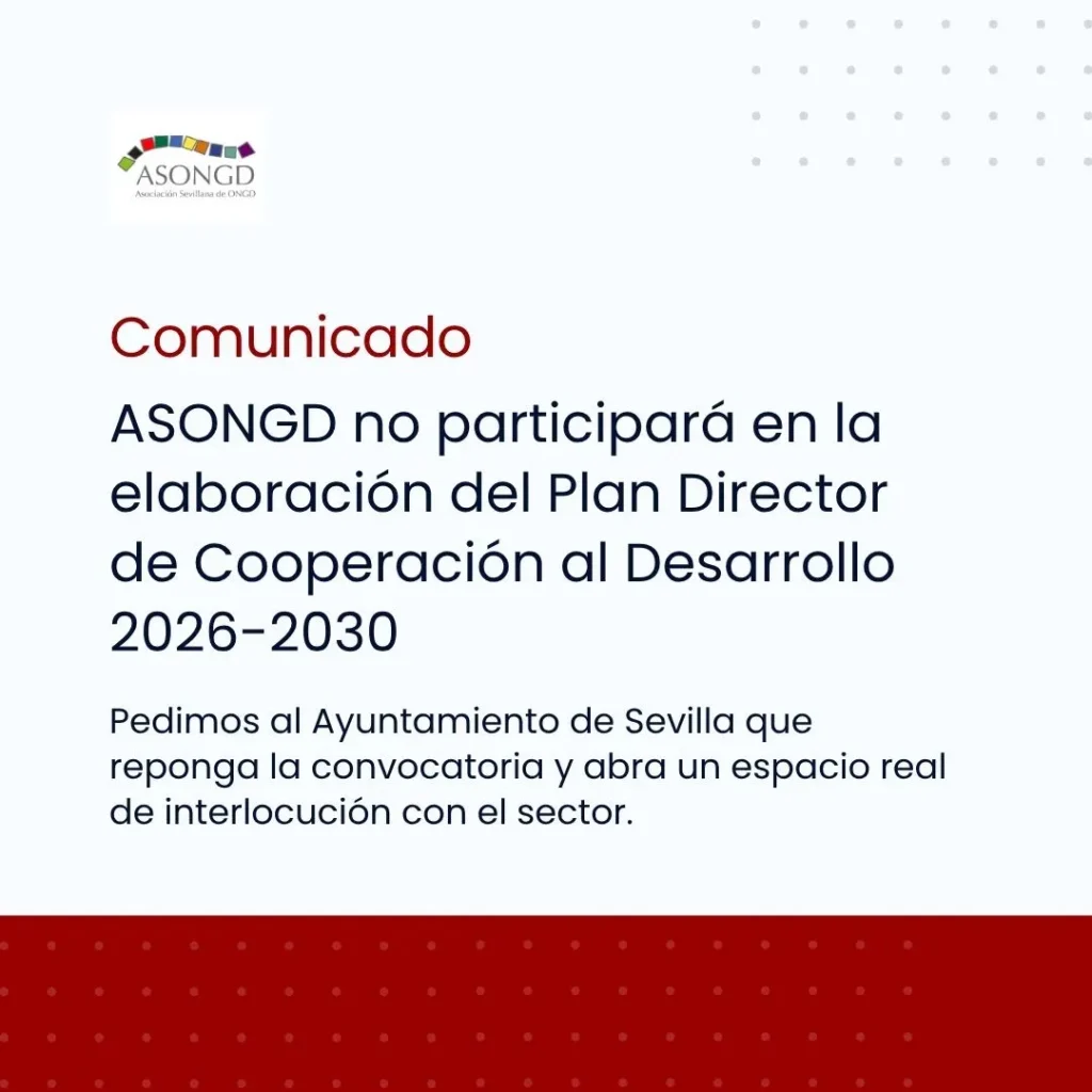 Comunicado ASONGD: declinamos participar en el Plan Director de Cooperación al Desarrollo 2026-2030